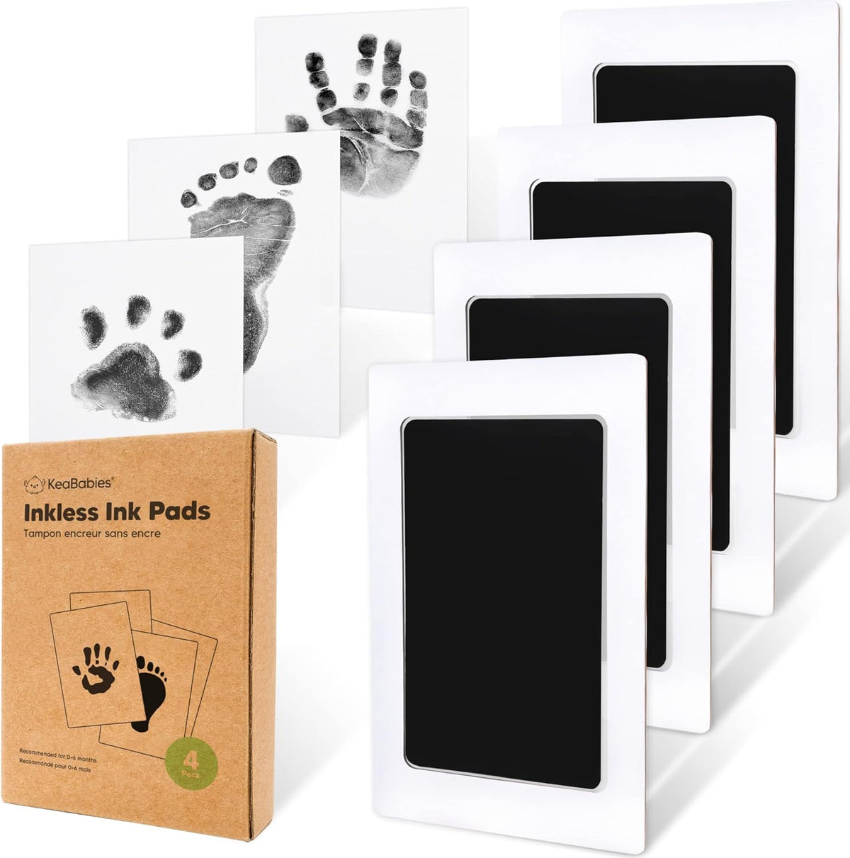 KeaBabies 4-Pack Inkless Baby Hand and Footprint Kit front view packaging