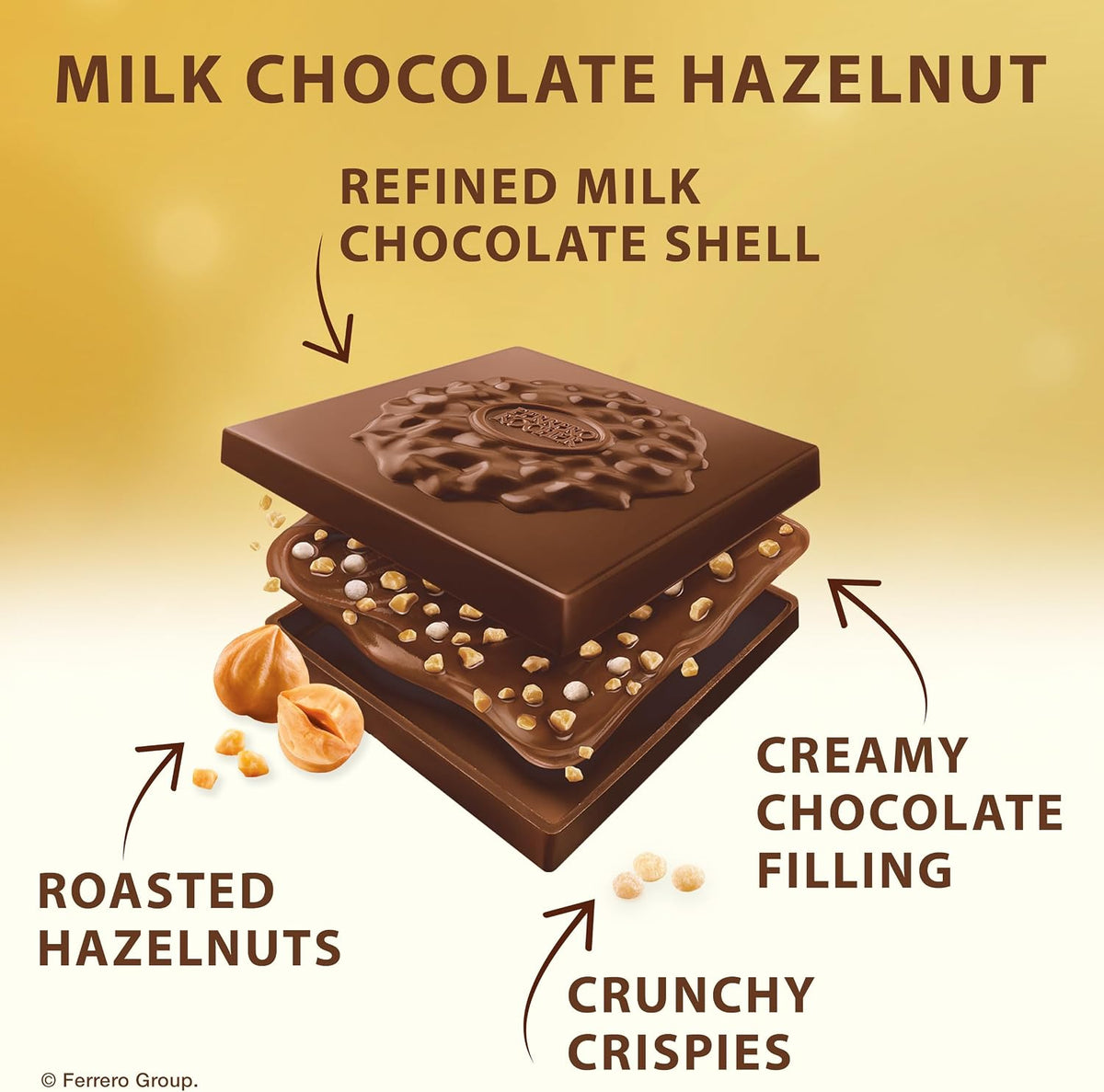 Assorted milk dark and white hazelnut chocolate squares