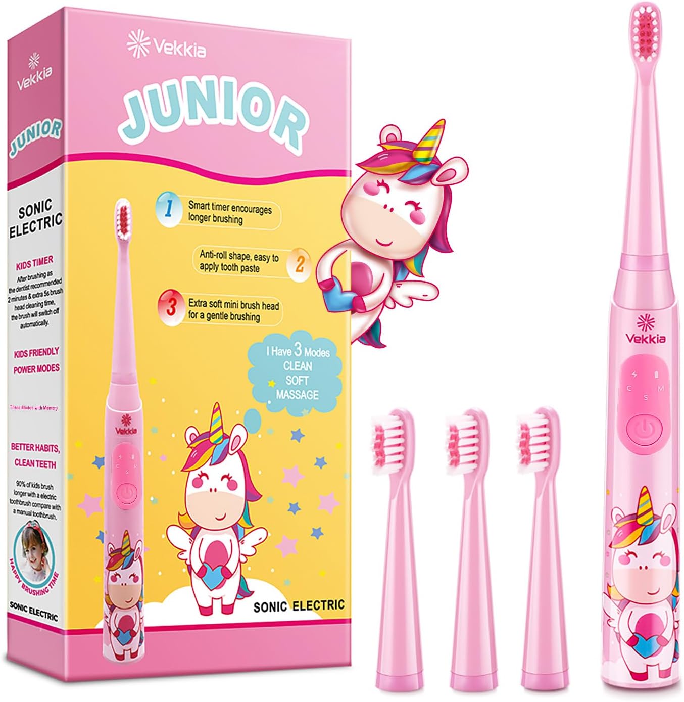 Vekkia kids electric toothbrush front view in pink