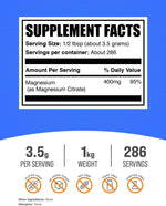 BulkSupplements Magnesium Citrate 1 Kilogram bag nutrition facts and ingredient list