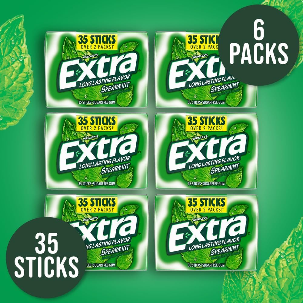 Authentic imported Wrigley's Extra mint chewing gum bundle side angle view.
