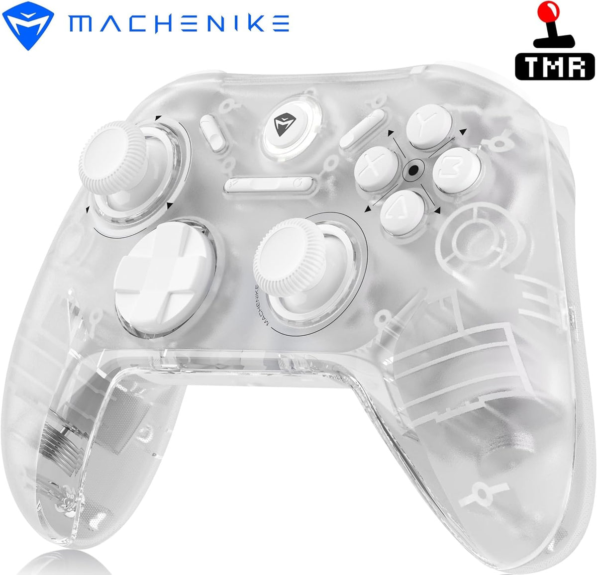 Machenike G1 Pro wireless PC controller front view showing transparent frost ghost shell design