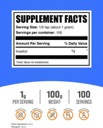 BulkSupplements Vitamin B8 unflavored powder nutrition facts and pure ingredient label view.