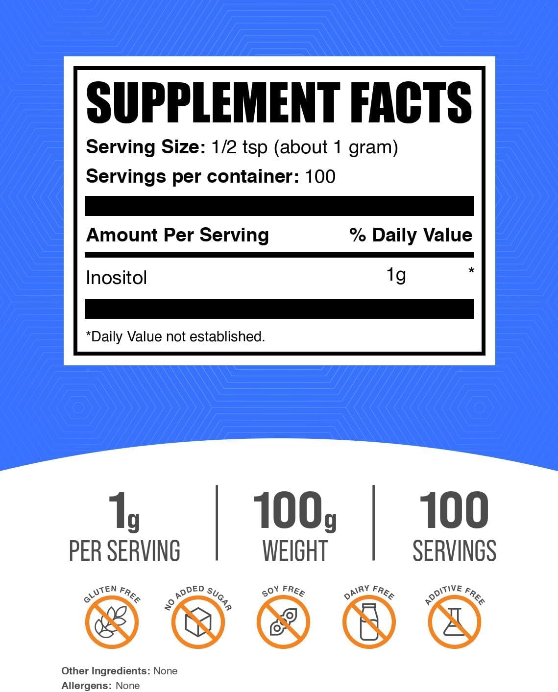 BulkSupplements Vitamin B8 unflavored powder nutrition facts and pure ingredient label view.