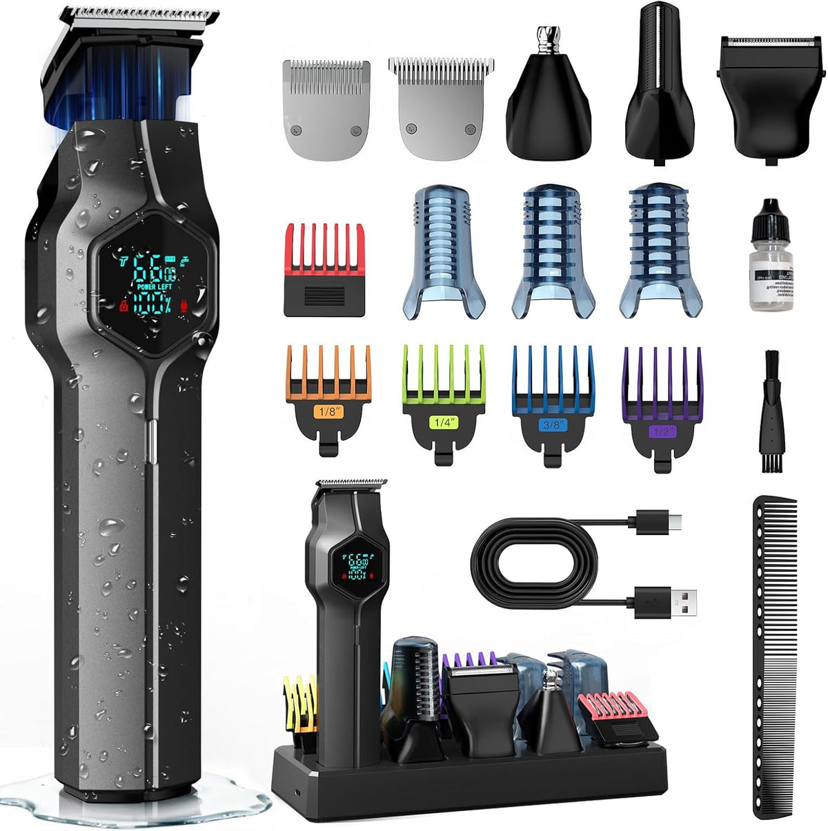 TrimX Beard Trimmer with magnetic charging dock and accessories