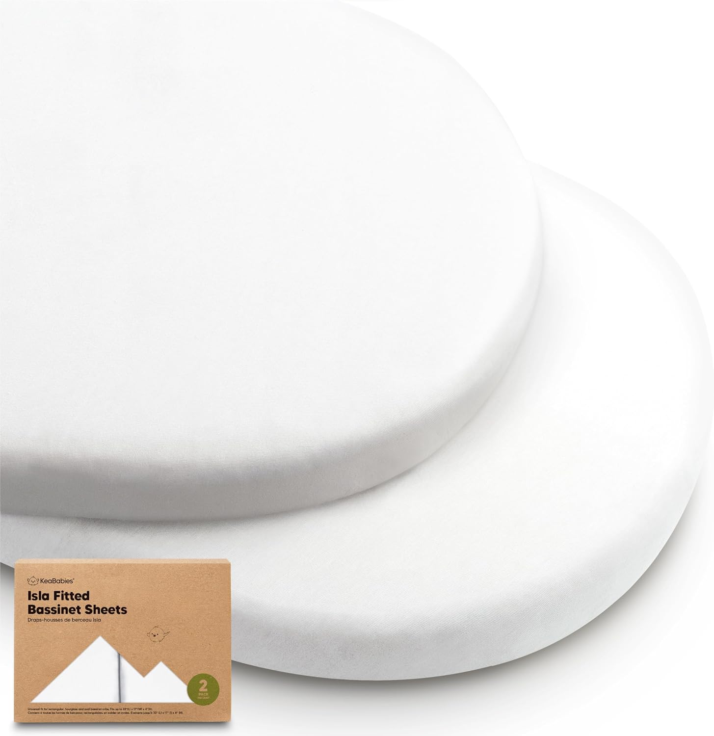 KeaBabies Isla 2-Pack Bassinet Sheets Soft White front view