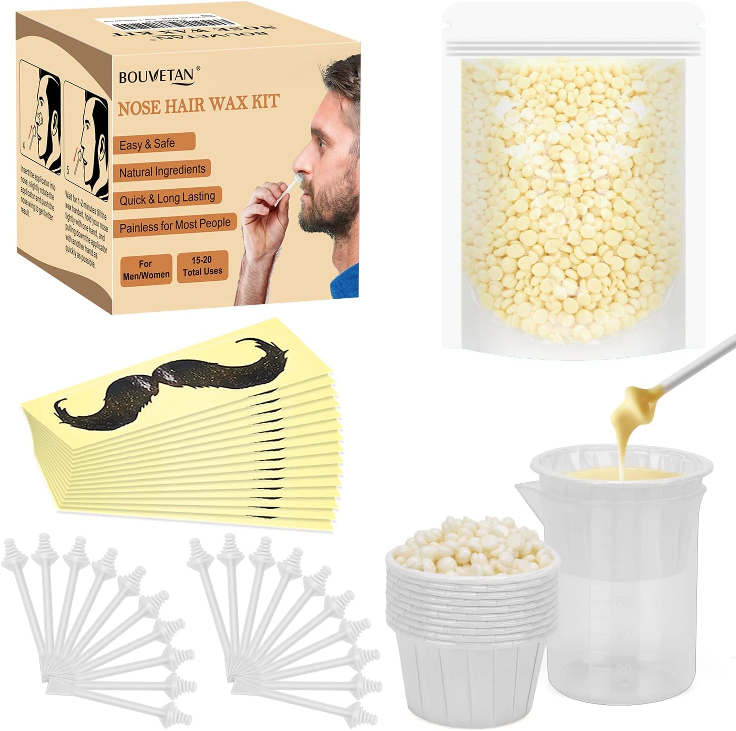 Bouvetan Nose Wax Kit front view packaging box with natural hard wax beads