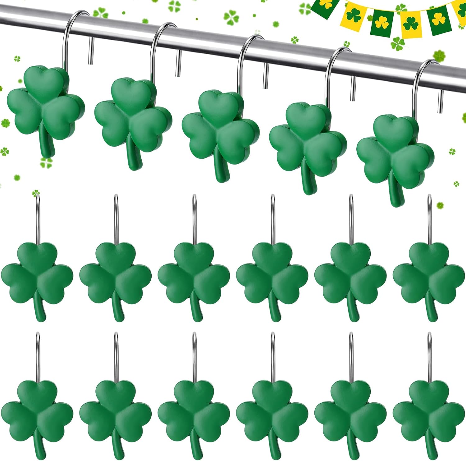 Thyle St Patricks Day Shamrock Shower Curtain Hooks front view