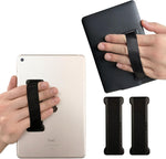 WUOJI universal tablet hand holder strap front view attached to a black tablet case