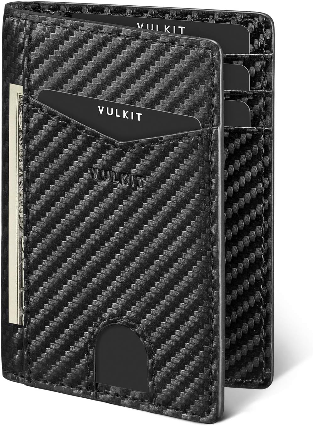 VULKIT carbon fiber bifold slim wallet front view