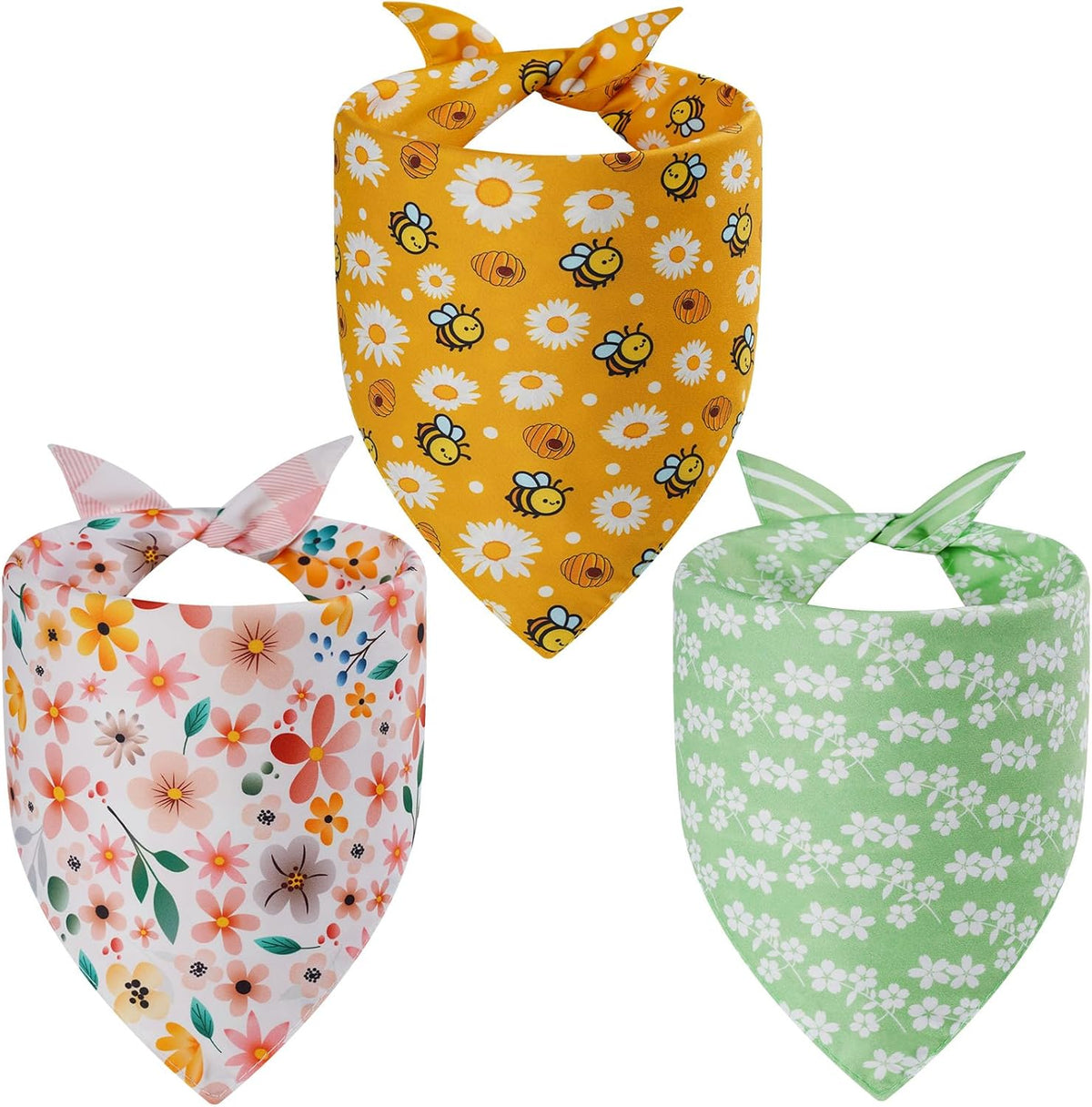 Agroon Spring floral dog bandanas large 3 piece set front view