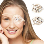 AMZVIO Eye Shield After Cataract Surgery front view showing clear plastic 3D protective cover with beige adjustable strap