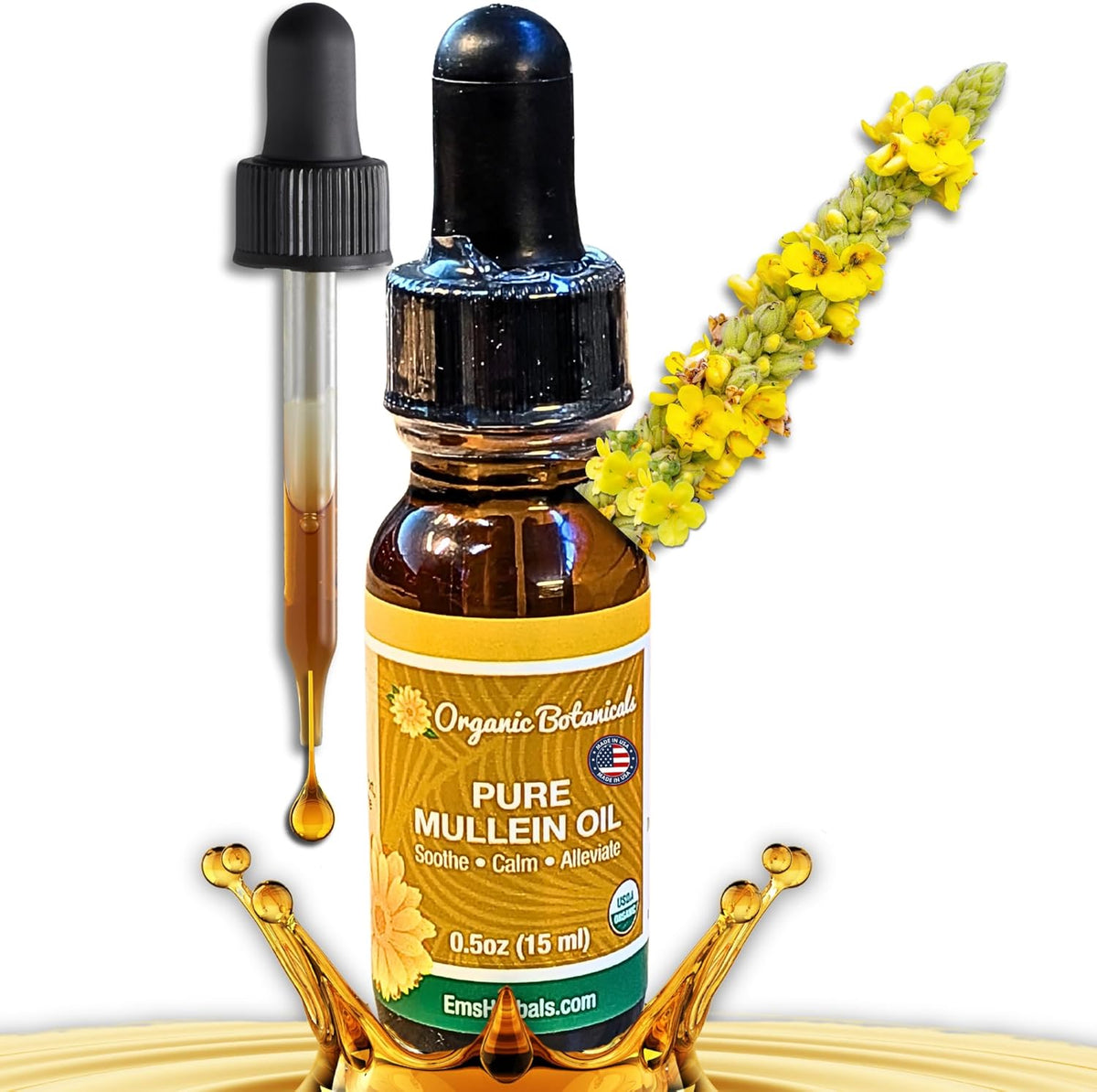 Organic Botanicals Pure Mullein Oil front view bottle for natural ear care