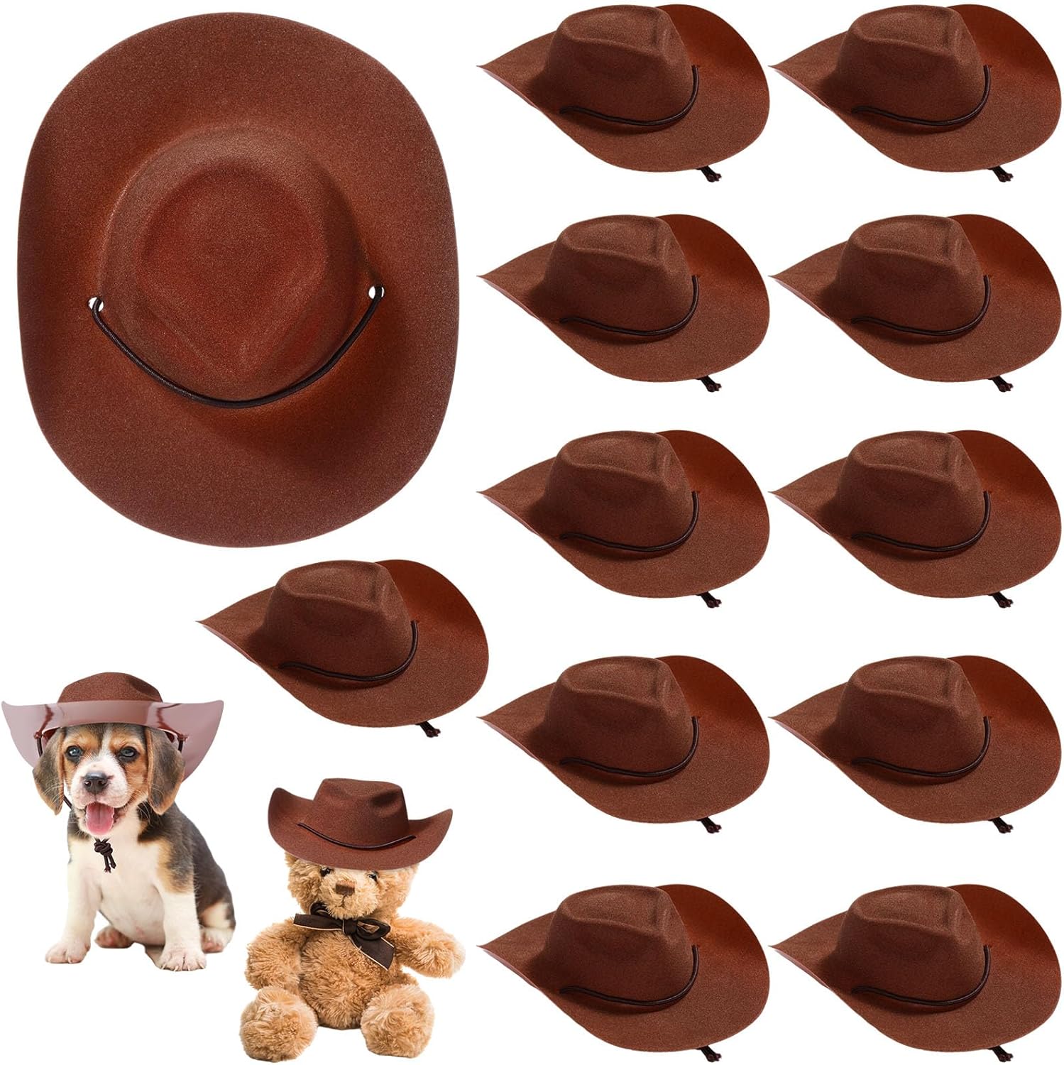 Xtinmee mini cowboy hats front view pack of twelve brown plastic miniature hats for western party decorations