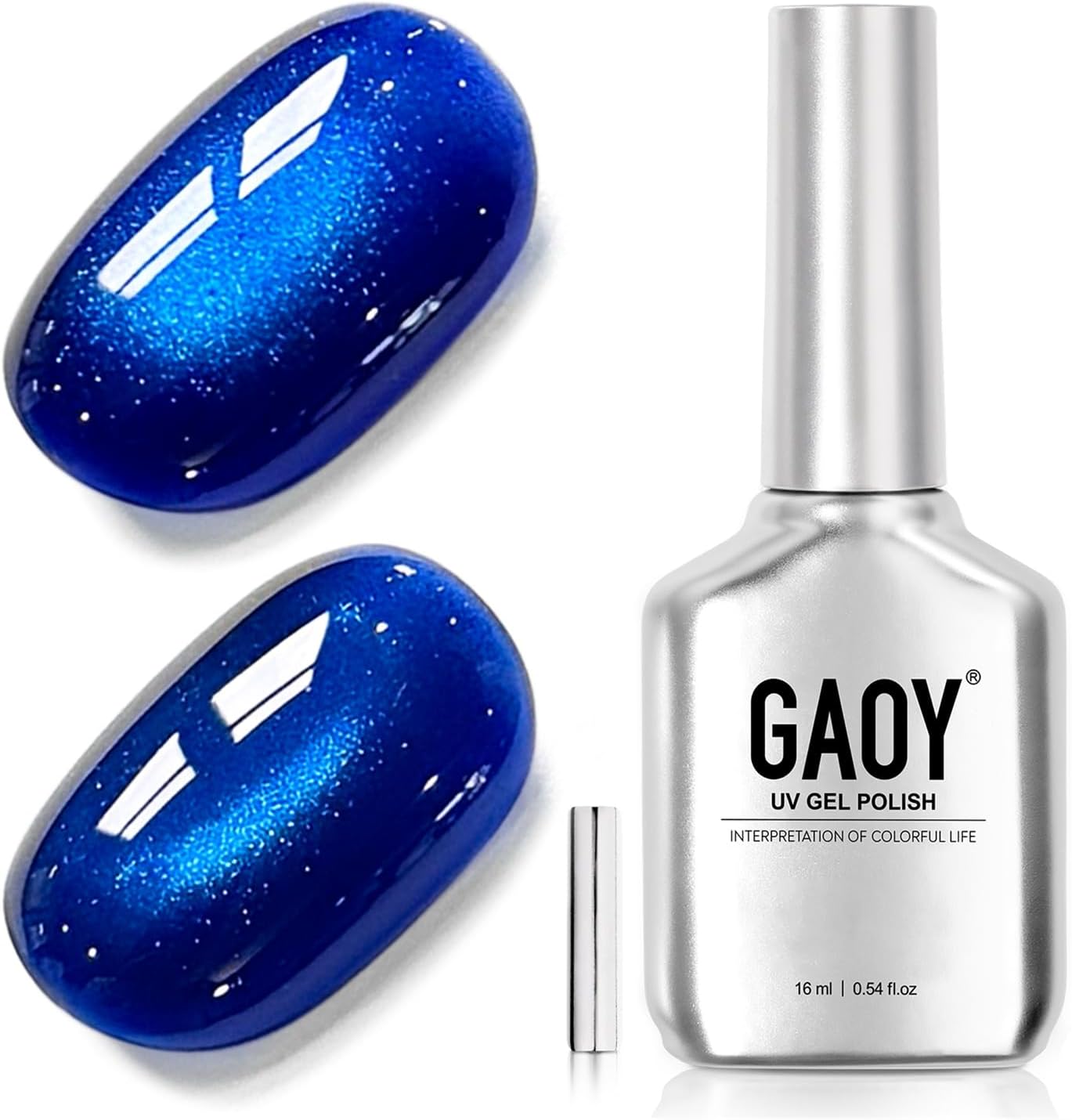 GAOY Blue Glassy Cat Eye Gel Nail Polish, 16ml Holographic Gel Polish with Magnet, Reflective Translucent UV Light Cure, 4417 Navy Blue - Image 1