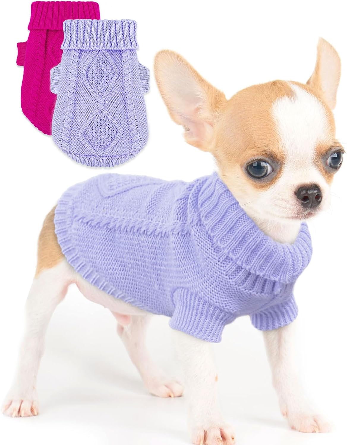 Kallfir's Cutie knitted dog sweater front view rose color