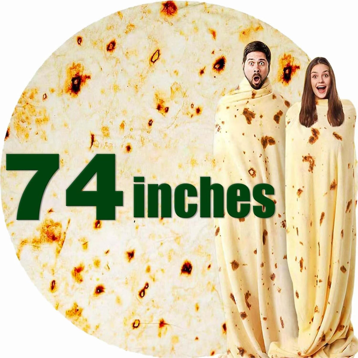 Acteb burrito tortilla blanket front view showing realistic round food print.