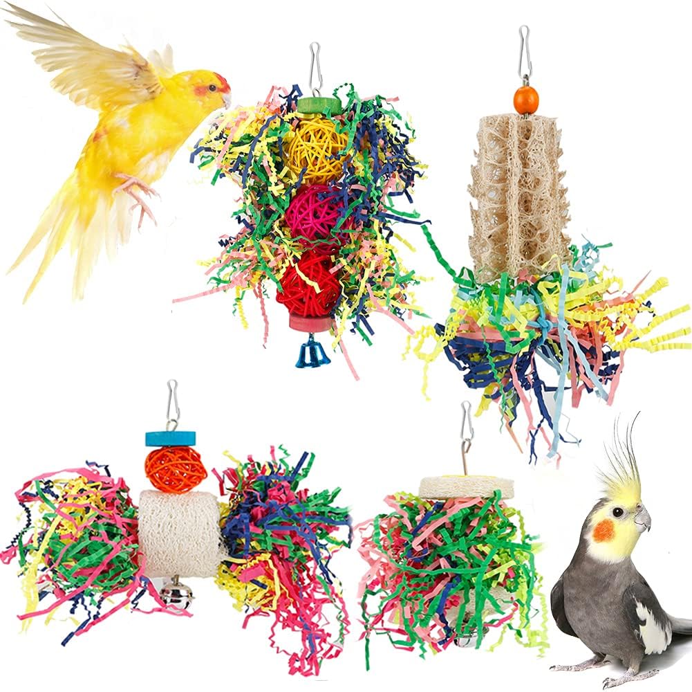 lovyoCoCo bird shredding foraging toys front view hanging in cage