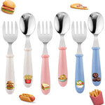 MONGSEW toddler utensils silverware set front view showing three premium stainless steel spoons and three forks