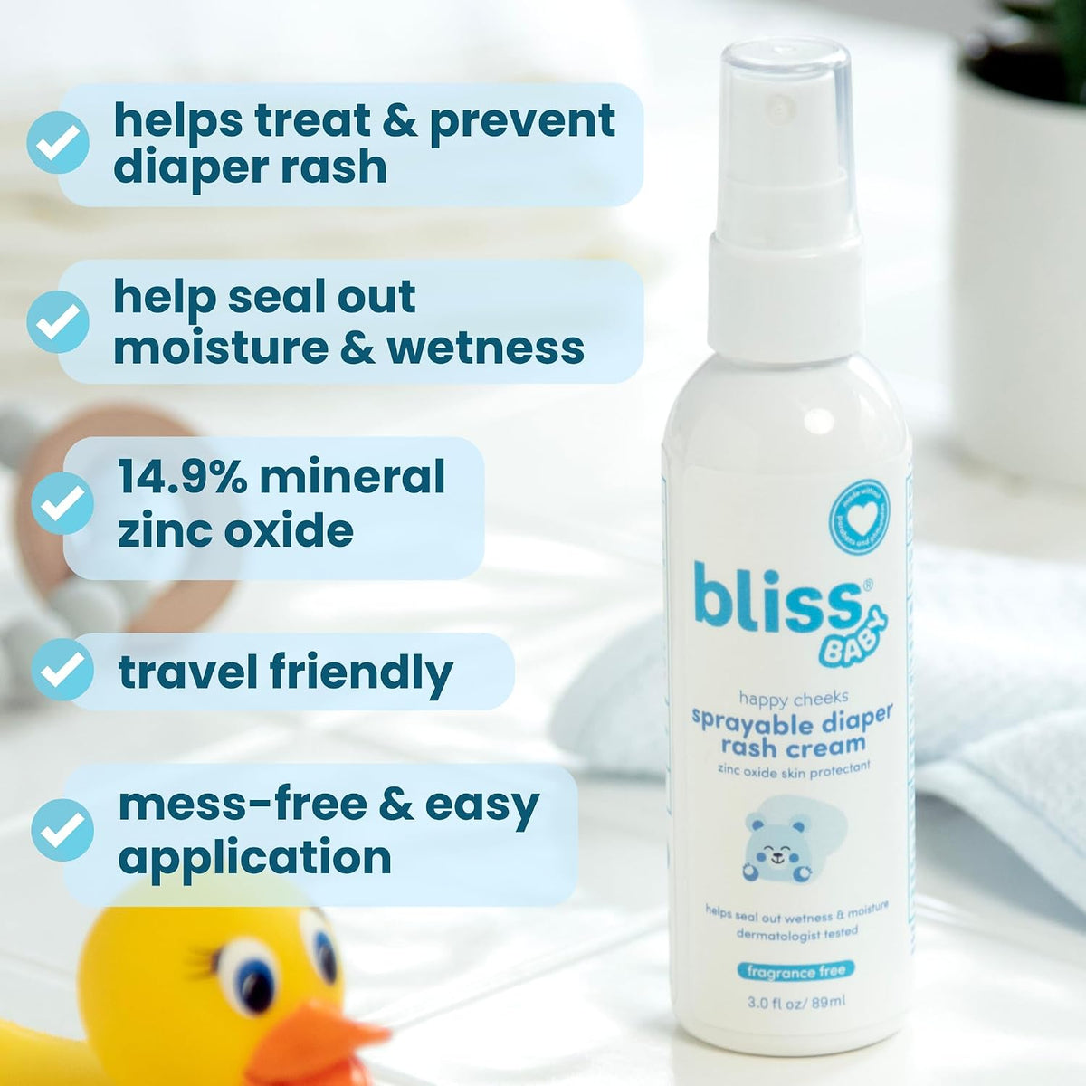 Bliss Baby no touch diaper rash spray mechanism and application demonstration