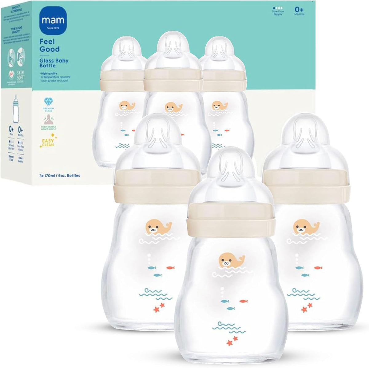 MAM 6oz Pure Glass Feel Good Anti-Colic 0+ Months Baby Bottle, 3 Pk, Unisex - Image 1