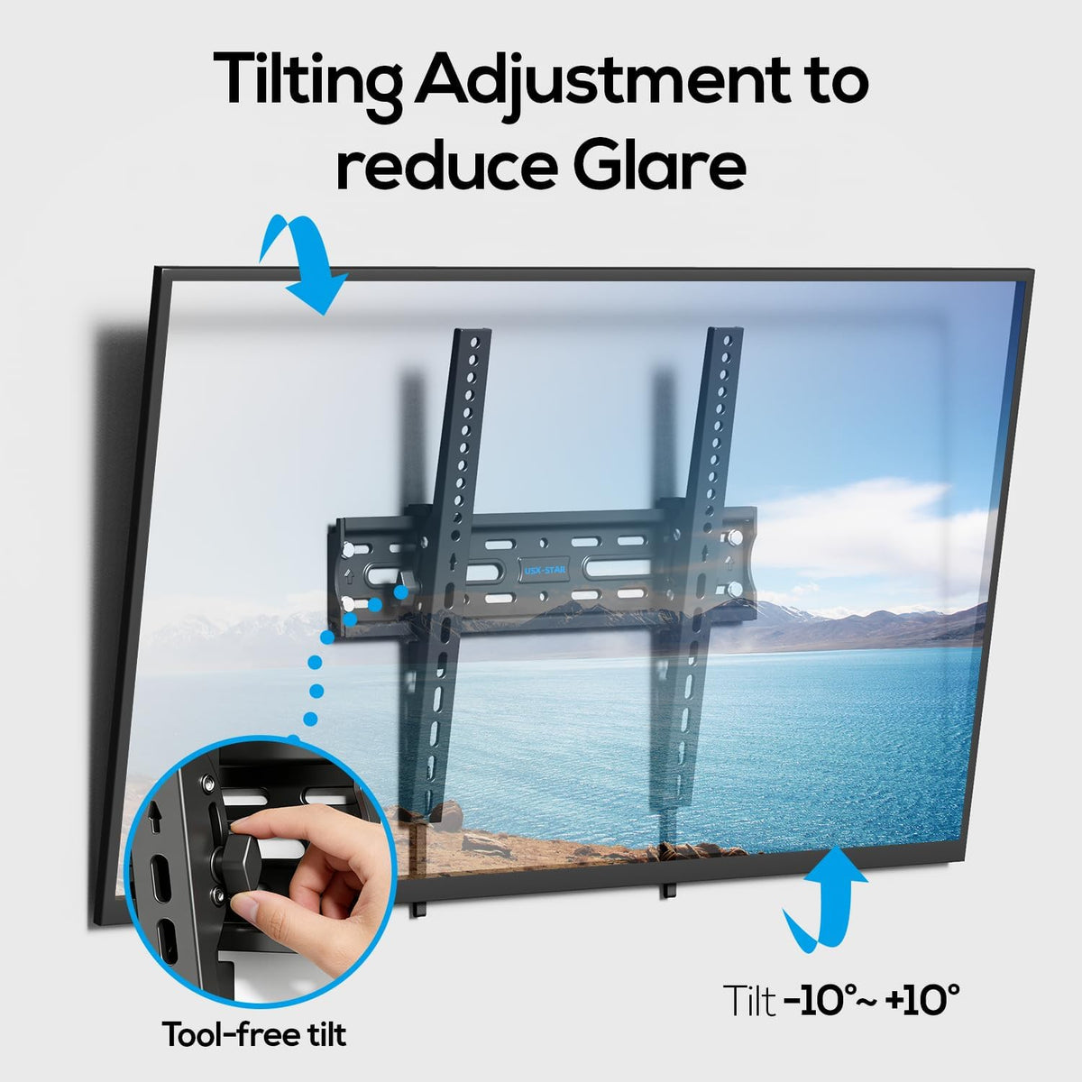 USX STAR TV bracket showing tilt angle mechanism