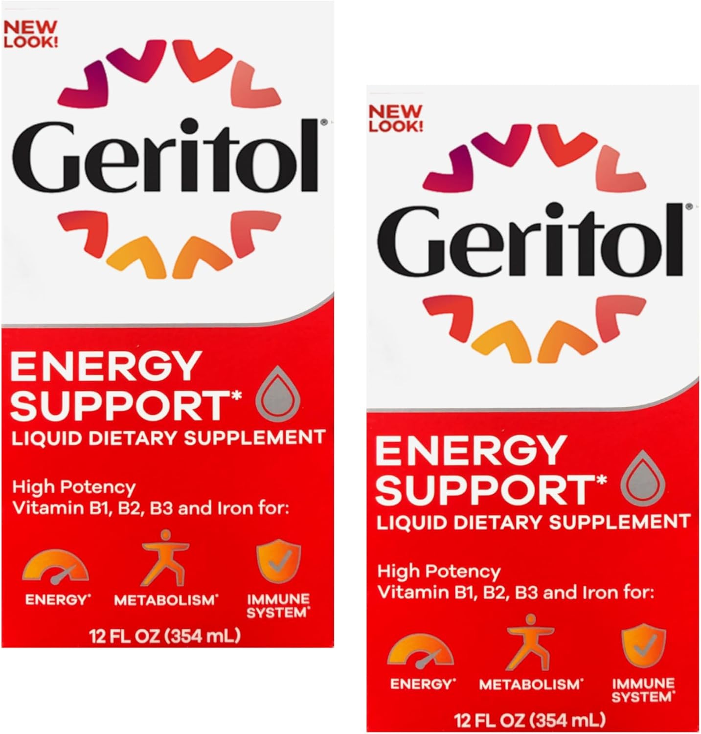 Geritol liquid energy support twin pack front view bottle