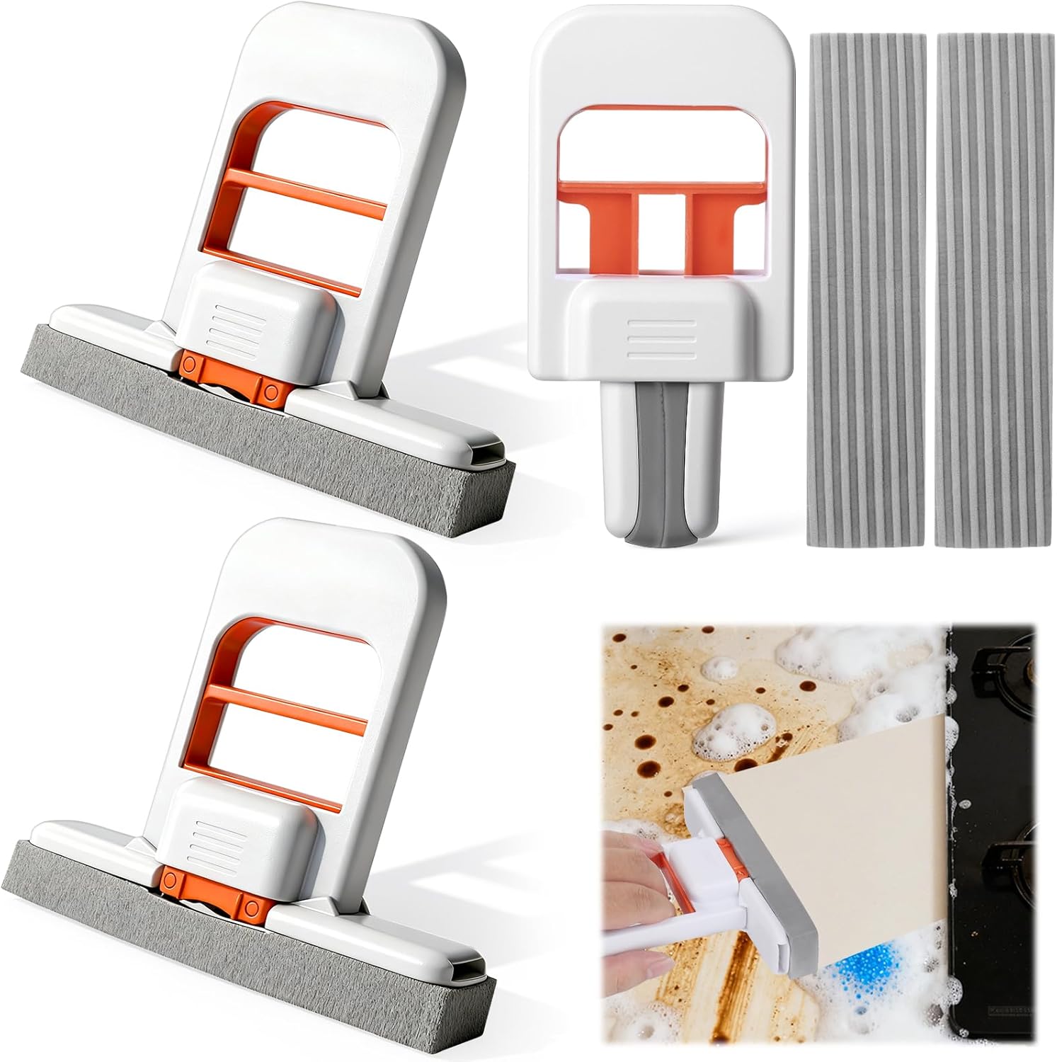Juome Mini Foldable Desktop Mop front view with sponge head