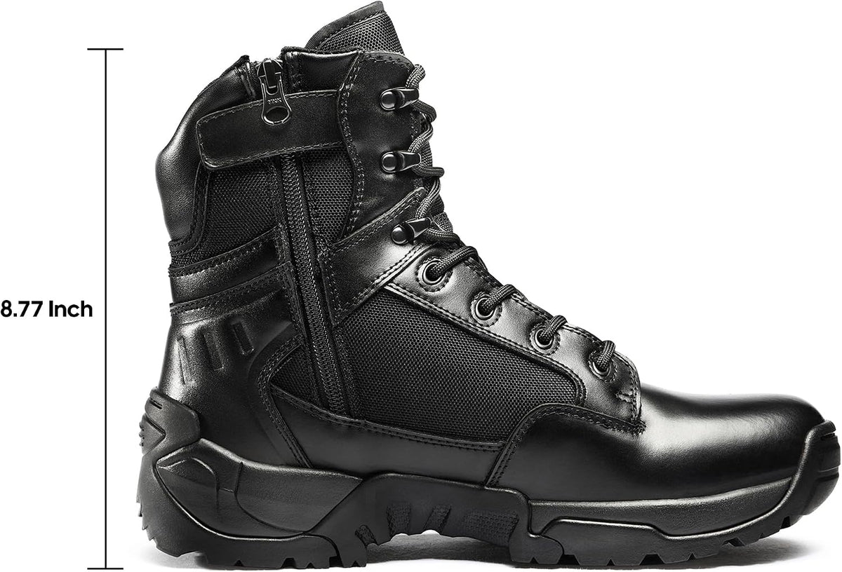 Nortiv 8 combat boots side profile showing zipper and strap