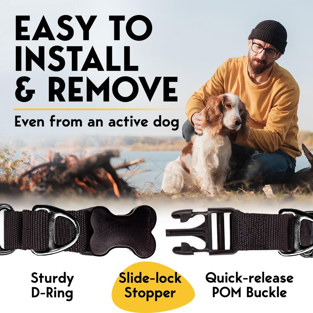 PetJett no pull stainless steel dog collar attached to a leash via the sturdy metal D ring