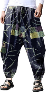 BITLIVE men's cotton linen harem pants front view casual trousers