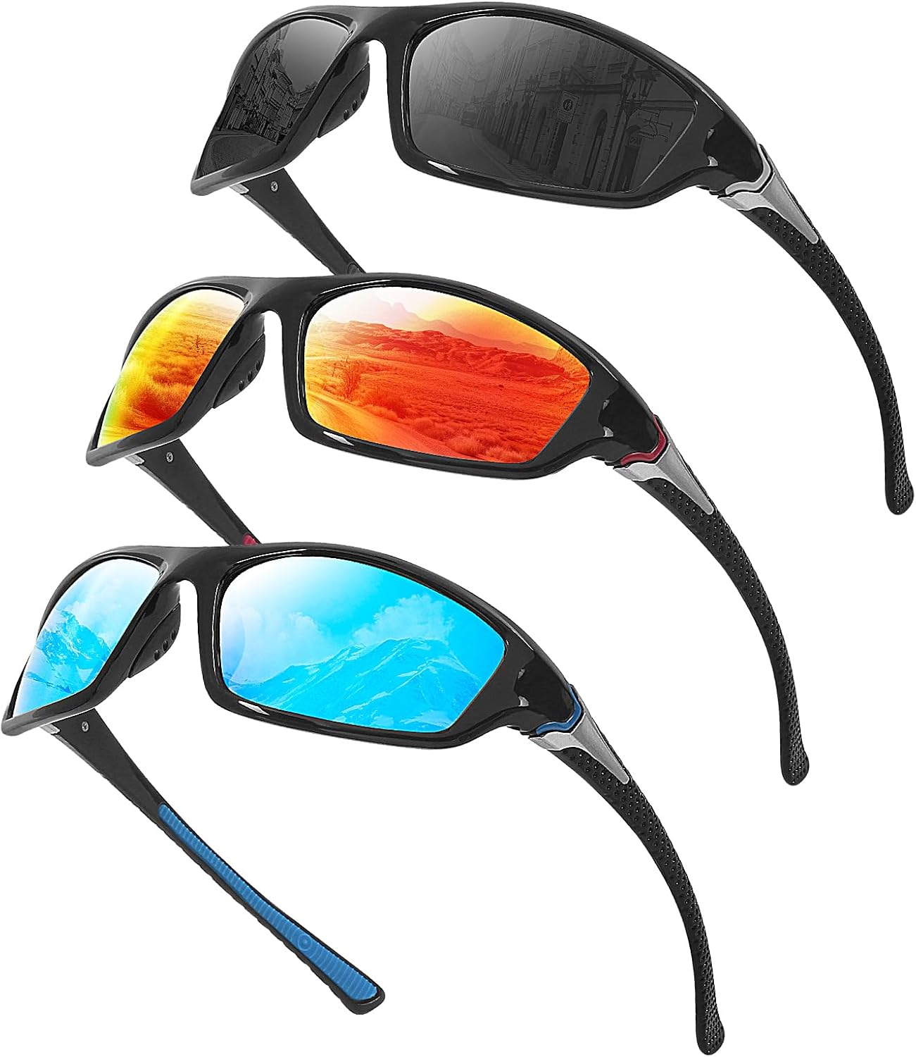 Surpassme motorcycle riding polarized sunglasses 3 pack front view