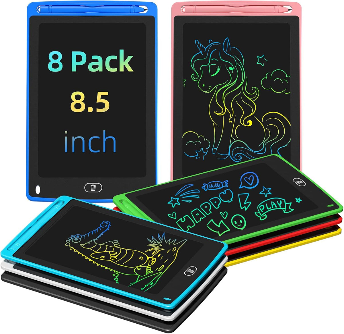 TQU 8 pack LCD writing tablet colorful doodle board front view