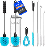 Holikme 6 pack bottle brush set front view showing the long handle blue kitchen cleaner kit