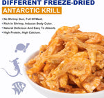 Freeze dried Antarctic krill and jumbo shrimp close up texture for turtle dietary supplement