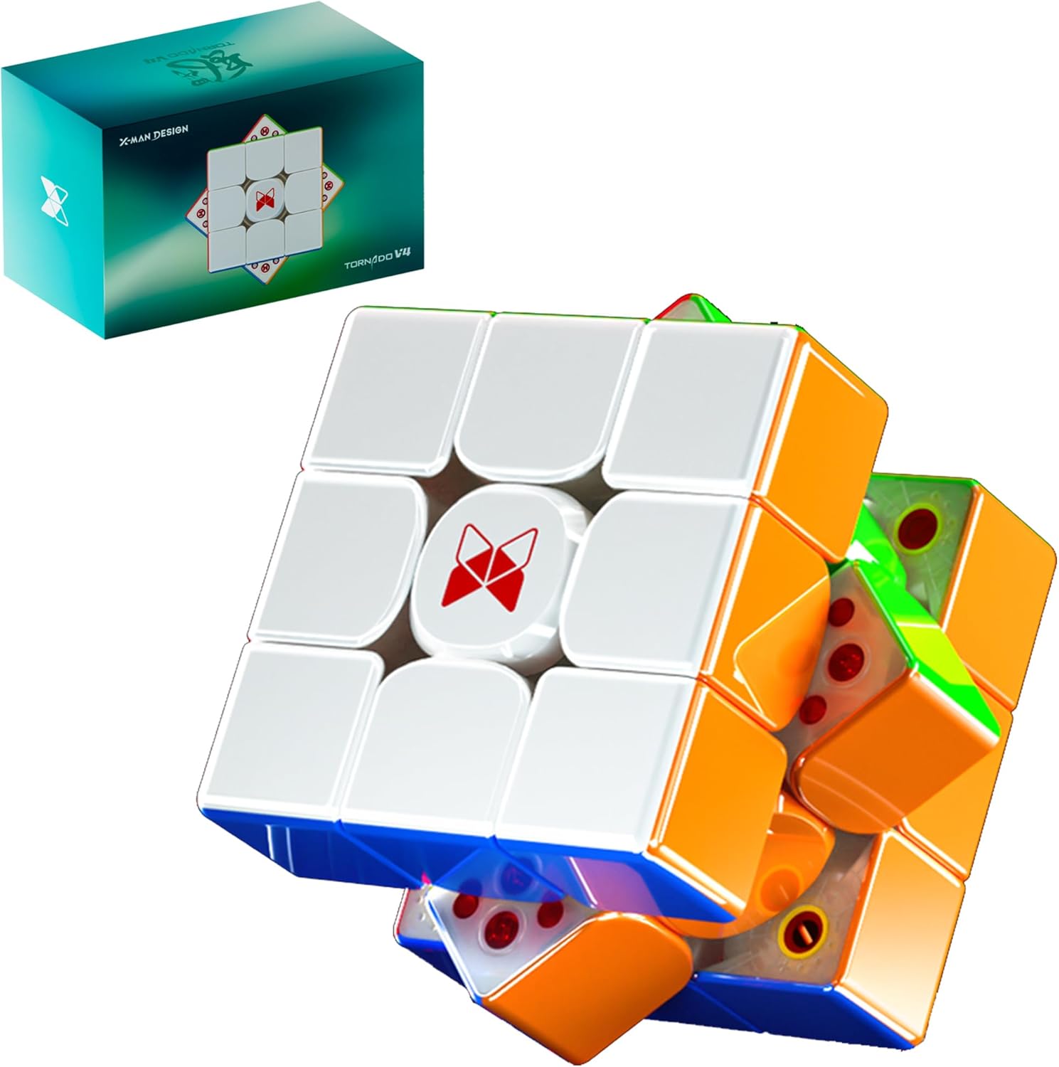 CuberShop QiYi X-Man Tornado V4 M Pioneer UV front view showing glossy 3x3 speed cube colors.