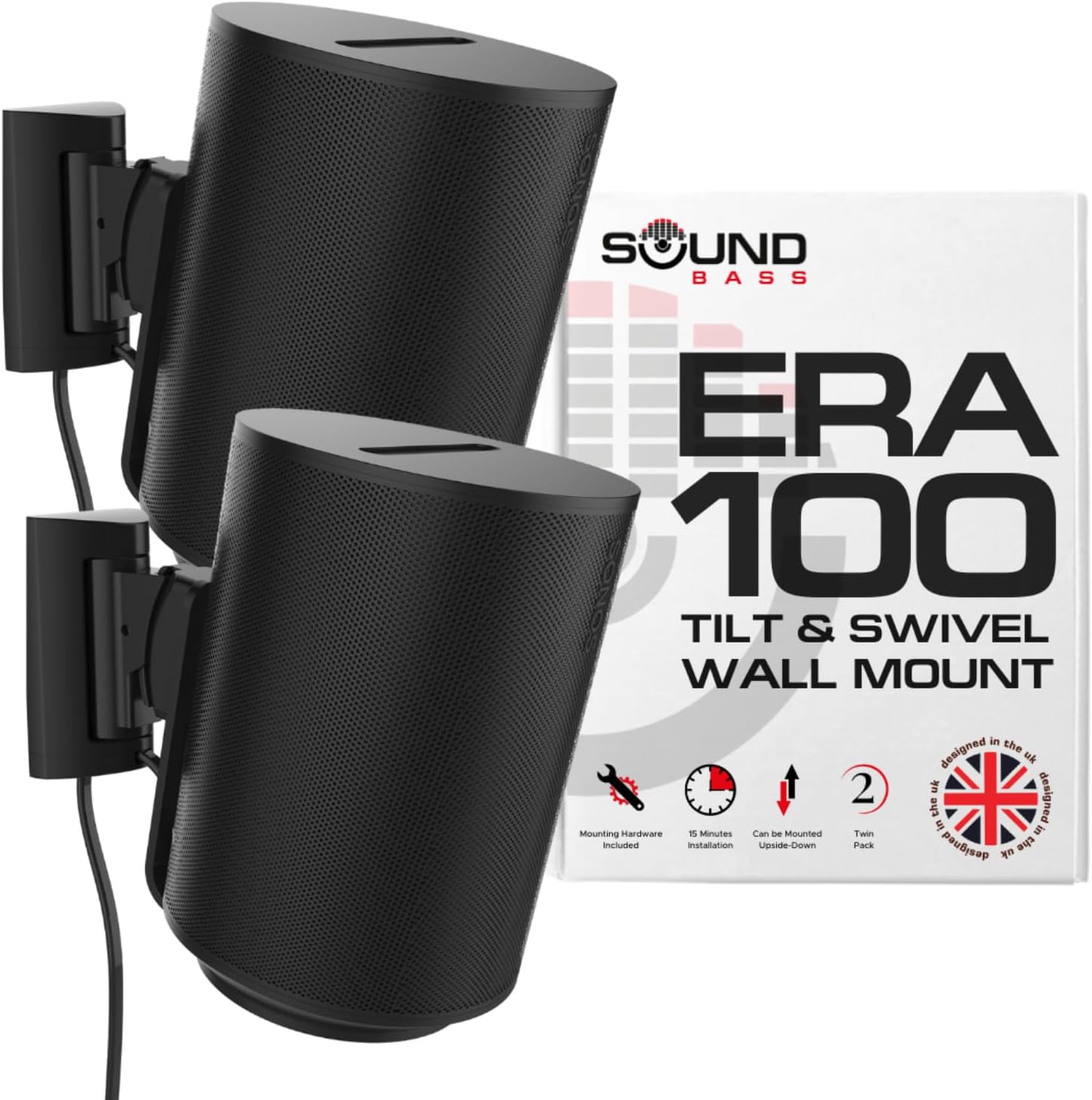 Soundbass ERA100 Wall Mount Bracket Black Twin Pack front view premium speaker accessory