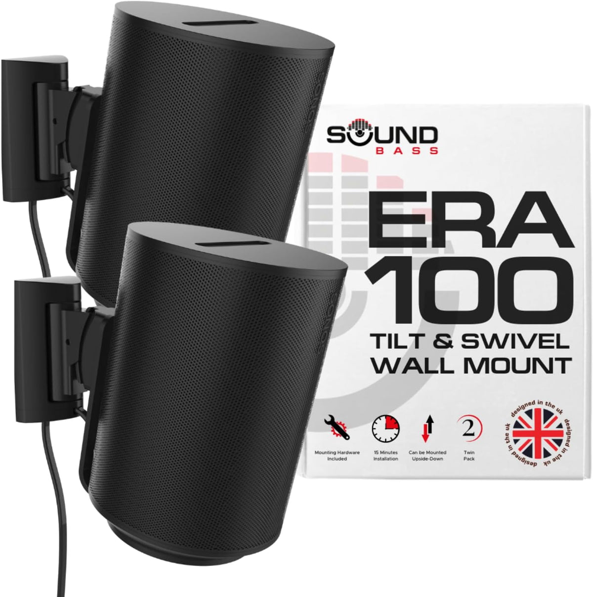 Soundbass ERA100 Wall Mount Bracket Black Twin Pack front view premium speaker accessory