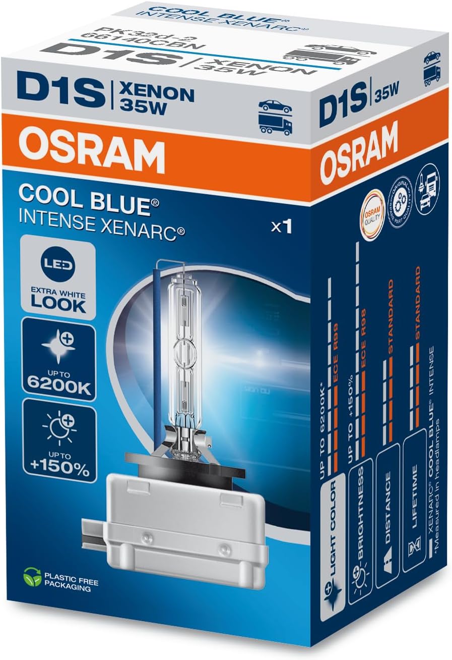 Osram Xenarc Cool Blue Intense D1S headlight bulb front view packaging