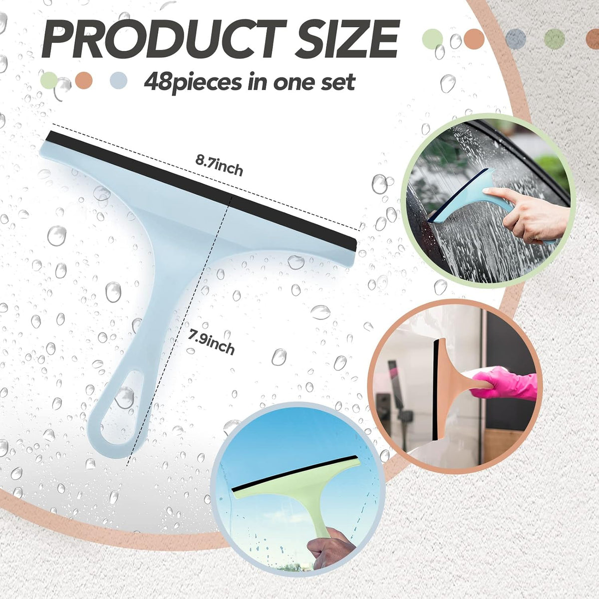 Assorted pink, blue, and green Didaey window glass cleaner wipers arranged together.