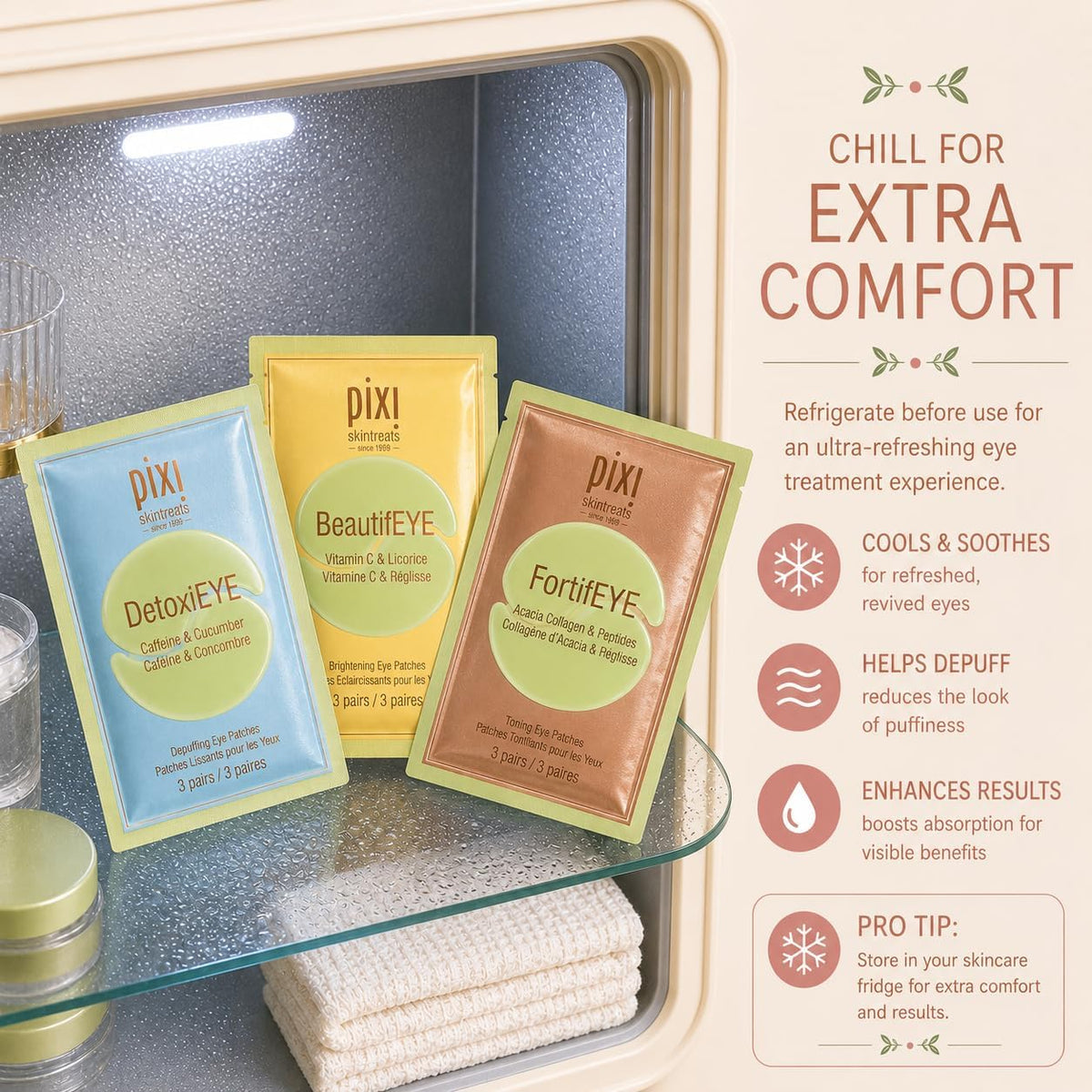 Applying Pixi hydrogel eye patches for depuffing and brightening
