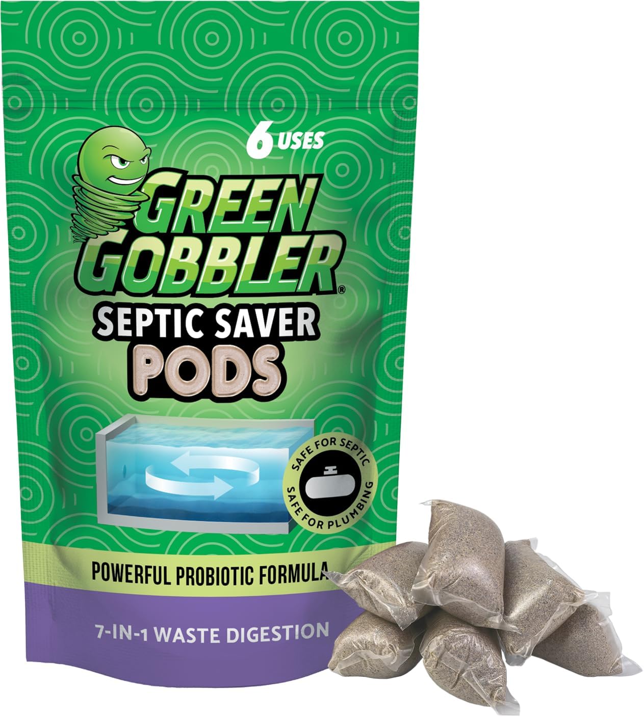 Green Gobbler septic saver bacteria enzyme pacs front view package