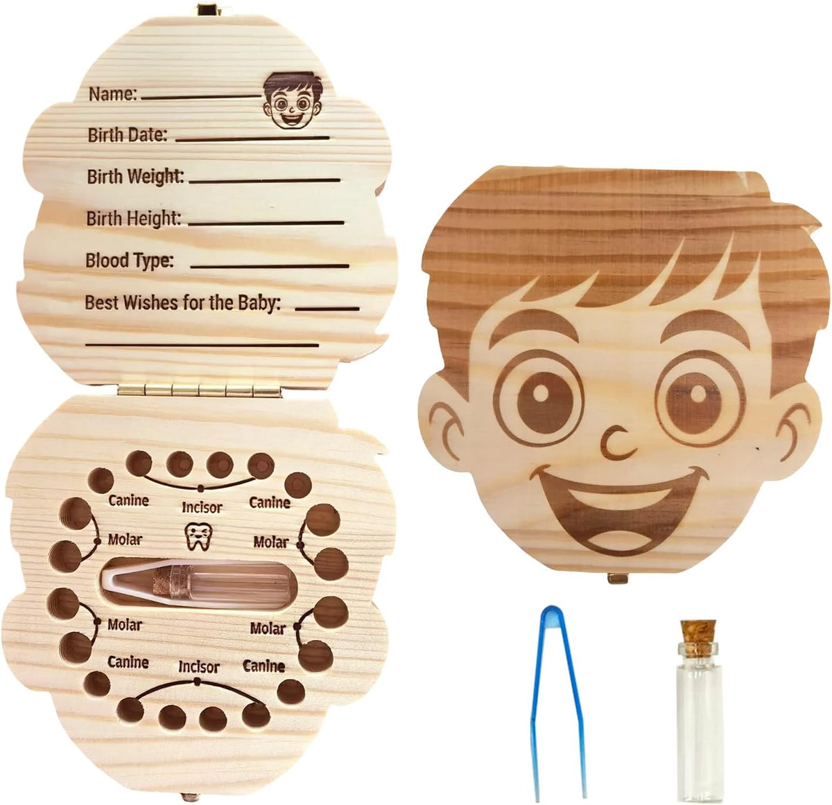 Pambo baby tooth fairy keepsake box wooden boy design front view