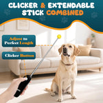 Ergonomic black handle grip on handheld pet clicker device.