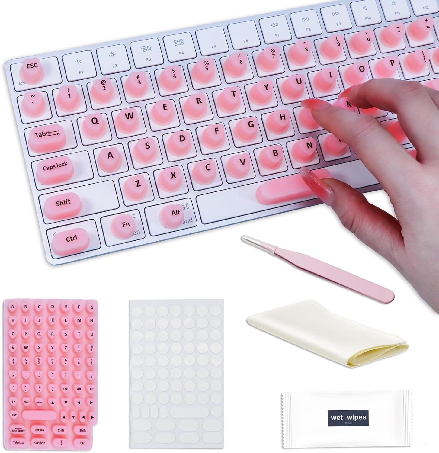 WANTHER raised keyboard stickers for long nails front view package contents