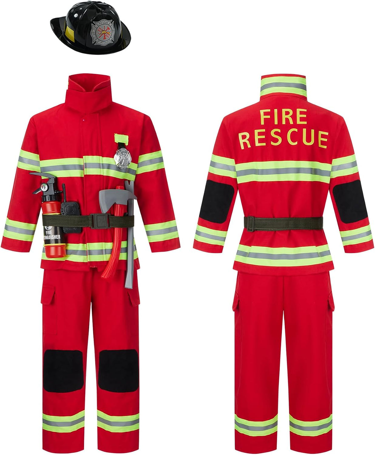 Firefighter Costume for Kids,Boys Fireman Costume with Toys 8 Pcs | Firefighter Costume with Helmet Fire Extinguisher Set,Kids Firefighter Outfit for Halloween Party Career Day Role Play - Image 9