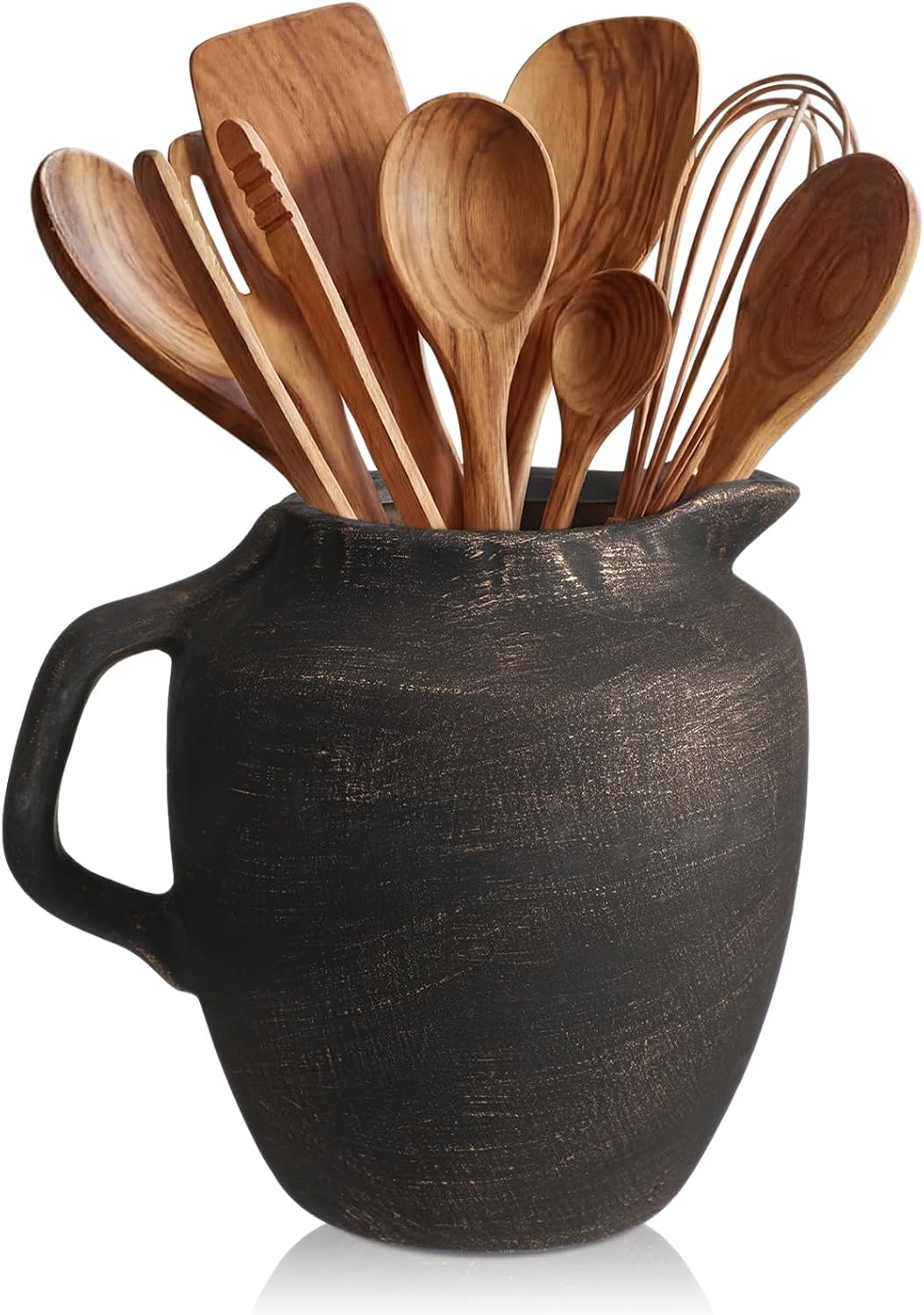 Potchen Rustic Kitchen Utensil Holder with Handle,7.48" H Ceramic Vintage Utensil Crock for Countertop, Farmhouse Kitchen Decoration Ceramic Pot for Spatulas Spoons Tongs(Classic,Antique Beige) - Image 9