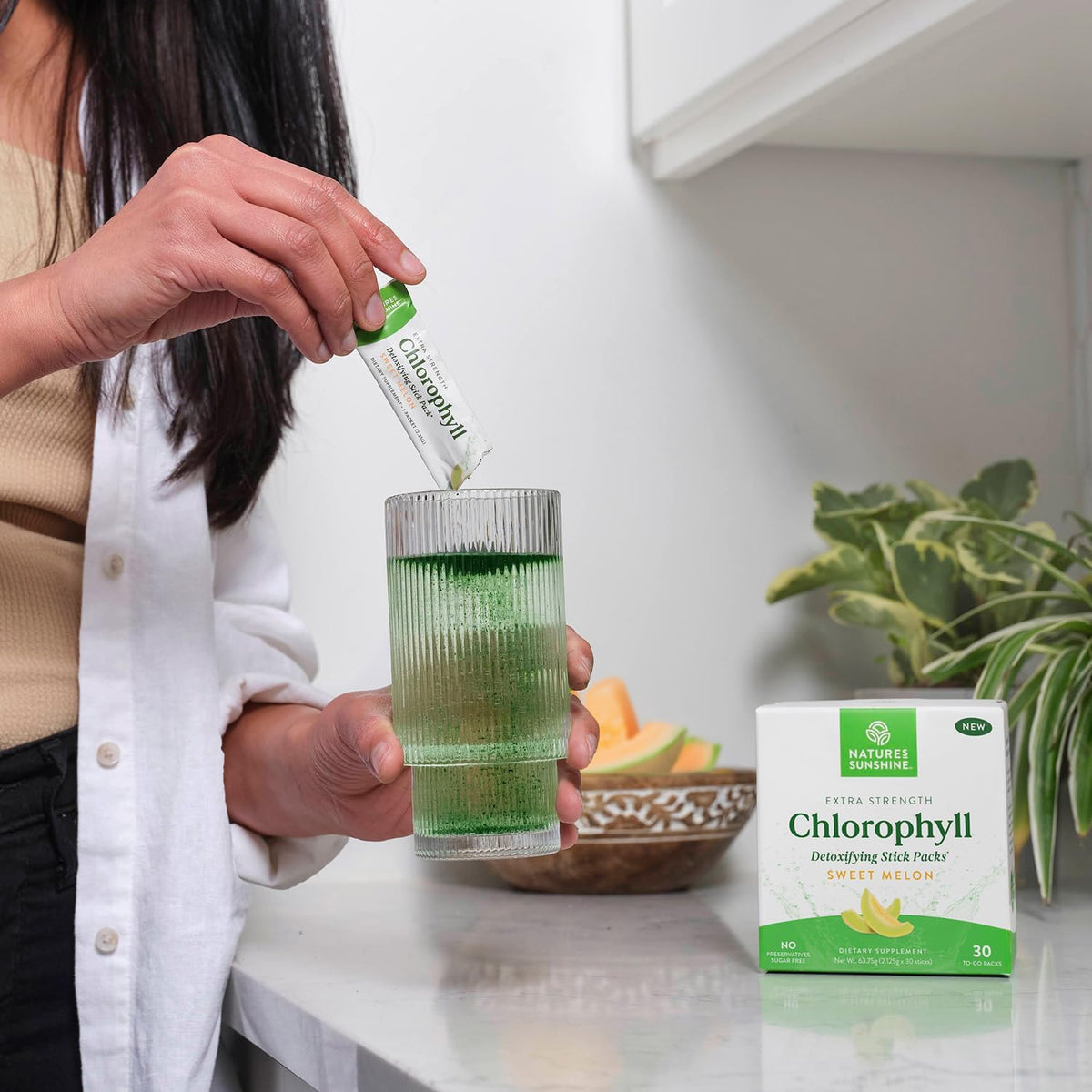 Nature's Sunshine sweet melon chlorophyll sticks travel packets