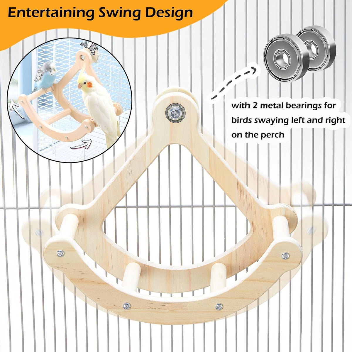 Jevnd parakeet rocking swing close up highlighting the premium natural wood finish