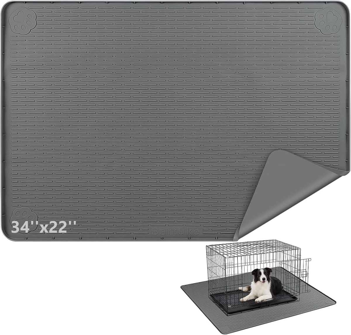 Silicone Dog Crate Mat, 40"x 28" Under Dog Crate Kennel Pad with Raised Edge, Washable Dogs Bed Mat, Waterproof, Leakproof, Protect Floors (Dark Grey) - Image 13